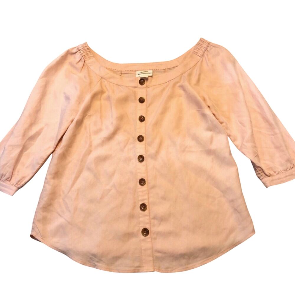 Maeve by Anthropologie Linen Blend Off the Shoulder Button-Up Blouse Pink Size 4